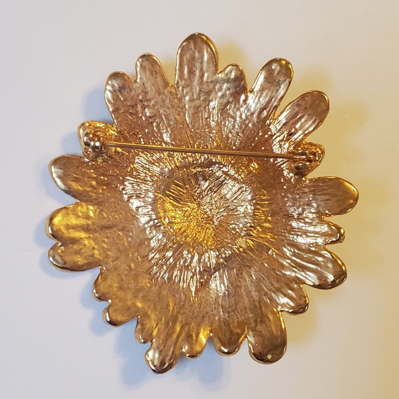 Vintage Enamel Rhinestone Daisy Brooch - Picture 6 of 6